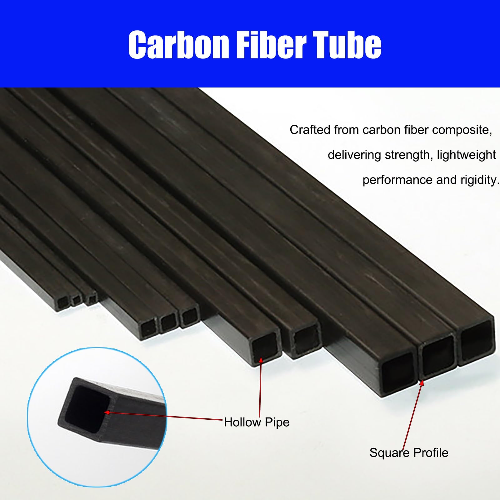 AMUFJJ Tubo De Fibra De Carbono Tubo Cuadrado De Fibra De Carbono (Medidas: 7, 9, 17, 27, 37, 47 Y 50 mm; Longitud: 1000 mm); Tubo Pultruido De Alto Módulo para Impresoras 3D(17x17x15x1000mm)