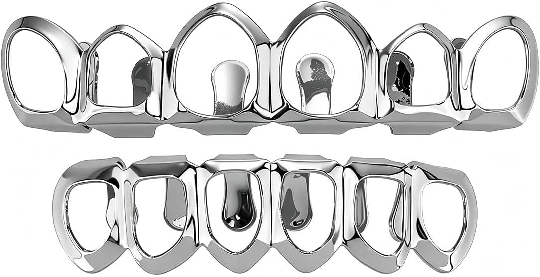 Open Face Grills for your teeth 6/8 Top and Bottom Teeth Grillz Set Hollow Teeth Covers Dental Grillz for Men Women Hip Hop Cosplay Rapper