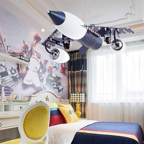 Miniatura 3 de RUNNUP Luz colgante moderna de 3 luces con forma de avión para habitación de niños, lámpara colgante LED de metal creativo, luces colgantes de