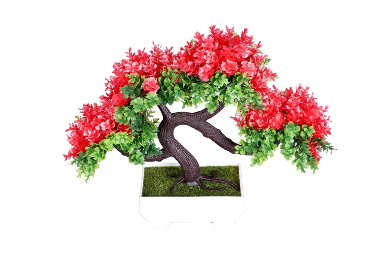 Breewell Bonsai Wild Plant Artificial Plant with Pot | Red & Green-BW09 2