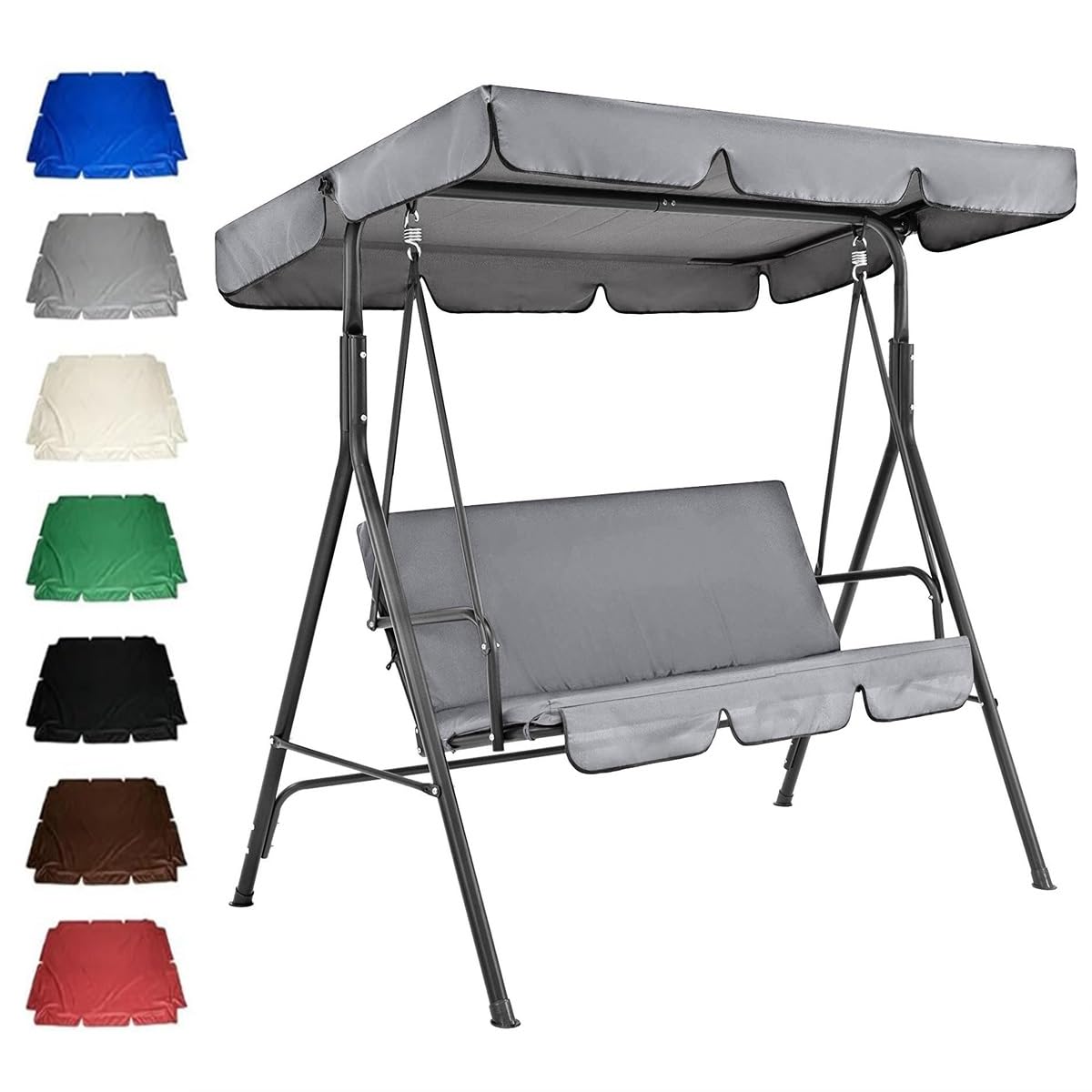 Outdoor Swing Canopy Replacement 2/3 Seater Universal Patio Swing Cover, Waterproof Patio Hammock Canopy Top Cover for Patio Garden(Gray,190x132x15cm)