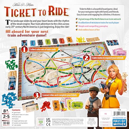 Asmodee Ticket to Ride Board Game (2025 Refresh) – A Cross-Country Train Adventure for Friends and Family, Strategy Game for Kids &amp; Adults, Ages 8+, 2-5 Players, 30-60 Minute Playtime