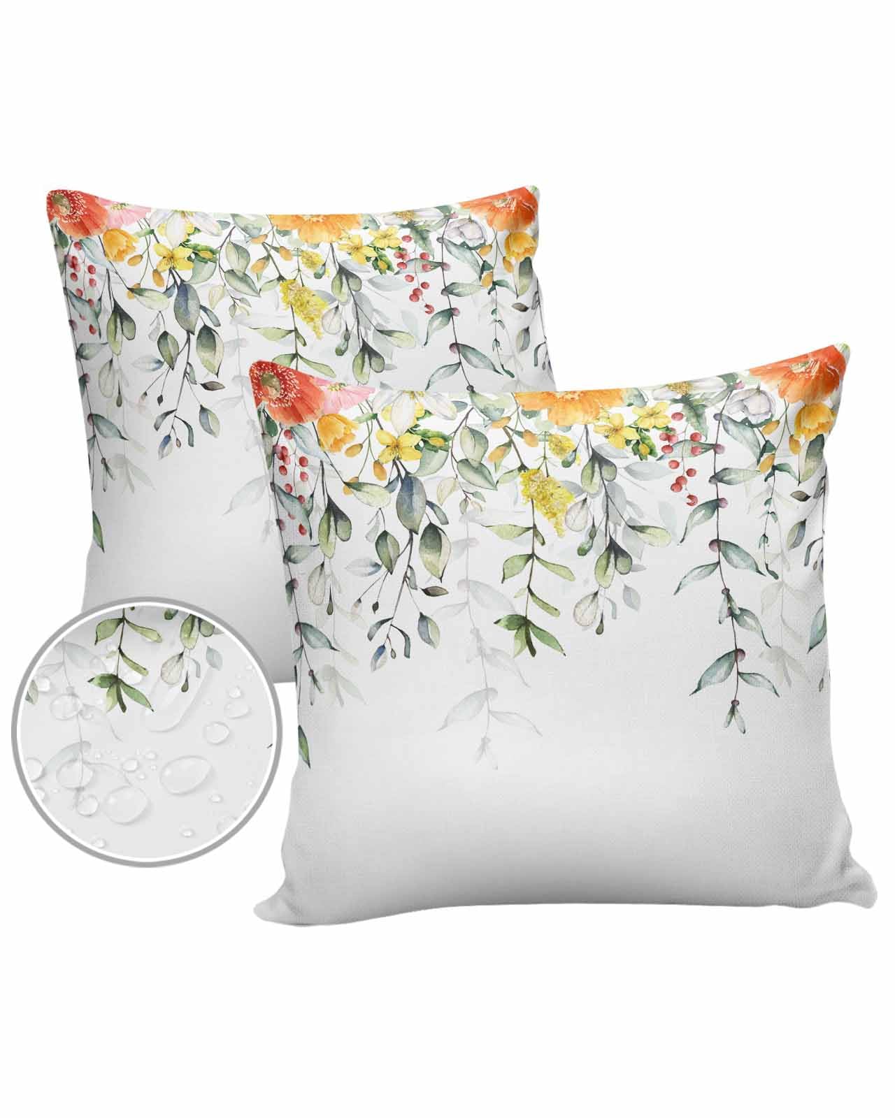 Spring Floral Outdoor Pillow Covers Waterproof,All Weather Cushion Case Set of 2 Decorative Pillowcases for Sofa Couch Bed Decor Patio Furniture 26