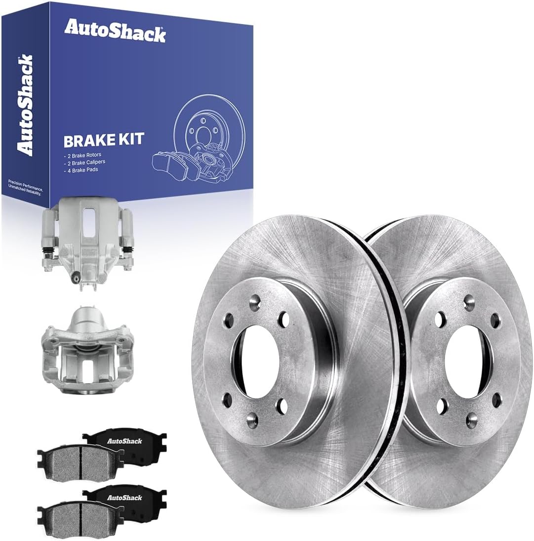 Auto Shack Front Brake Kit with Vented Rotors Ceramic Pads and Calipers for 2006–2011 Hyundai Accent / 2006–2011 Kia Rio5