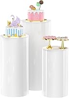 Putros 3PCS White Cylinder Pedestal Stands - Round Display Plinths for Wedding Cake & Party Decor, 35.4'' 29.5'' 23.6'' Set