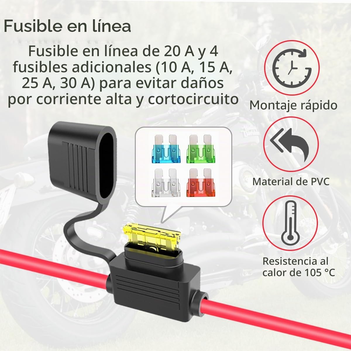 ELFCULB Conector Anderson a Terminal de Anillo O 10AWG Cable Conector de Batería con 5 Fusibles para Estación de Energía Portátil Automotriz Generadores Solares (2FT)