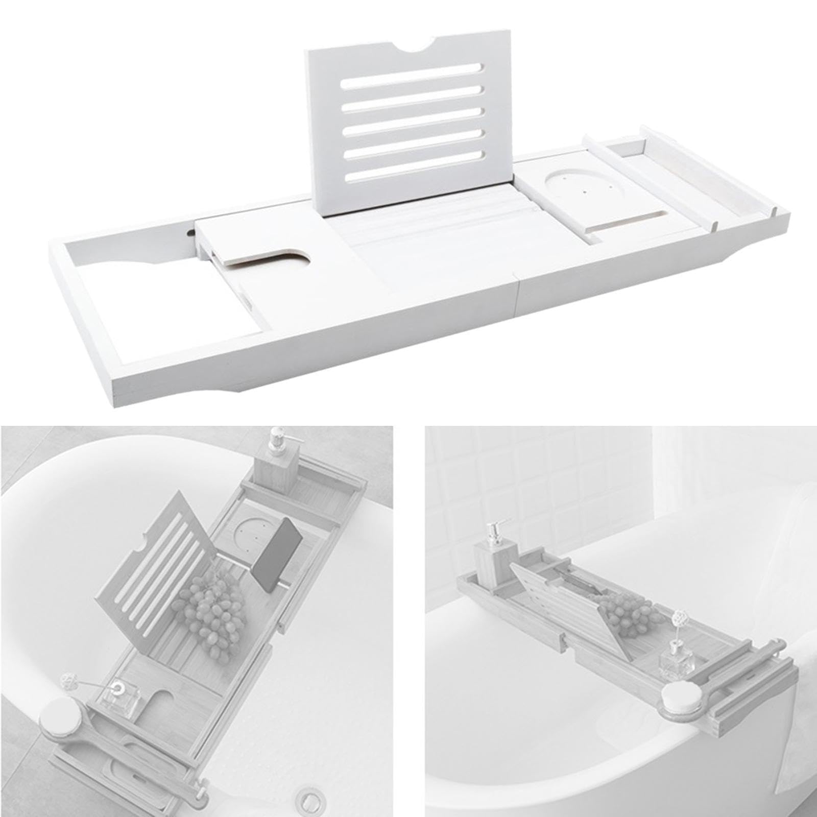 de bañera ajustable, bandeja de bambú para bañera con gran capacidad almacenamiento, bandeja expandible para, organizador para teléfono, tableta, bebidas, comida,