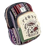 Unique design Mushroom print Himalaya Hemp Hippie Backpack Festival Backpack Hiking Backpack FAIR TRADE Handmade with Love. (BLACK)