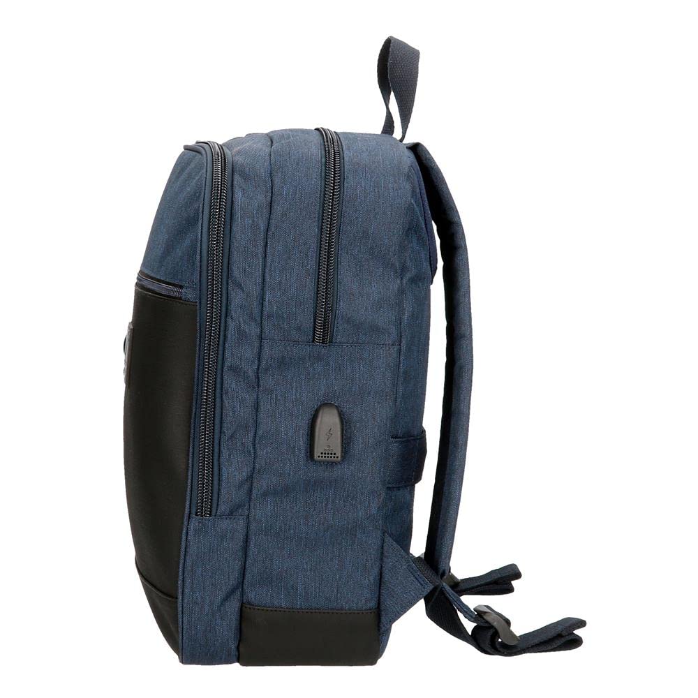 Pepe Jeans Fenix Mochila para Portátil Doble Compartimento Adaptable 15,6" Azul 28x40x14 cms Poliéster con detalles en Piel Sintética 15,68L