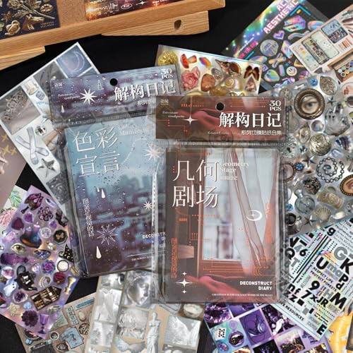 Image of HASTHIP 2 Pack Scrapbooking Sticker Books, 60-Sheet Vintage Sticker Set, Multi-Finish with Glossy Matte & Fine Sand Textures, Retro Tech Aesthetic Stickers for Journaling Planner DIY Crafts
