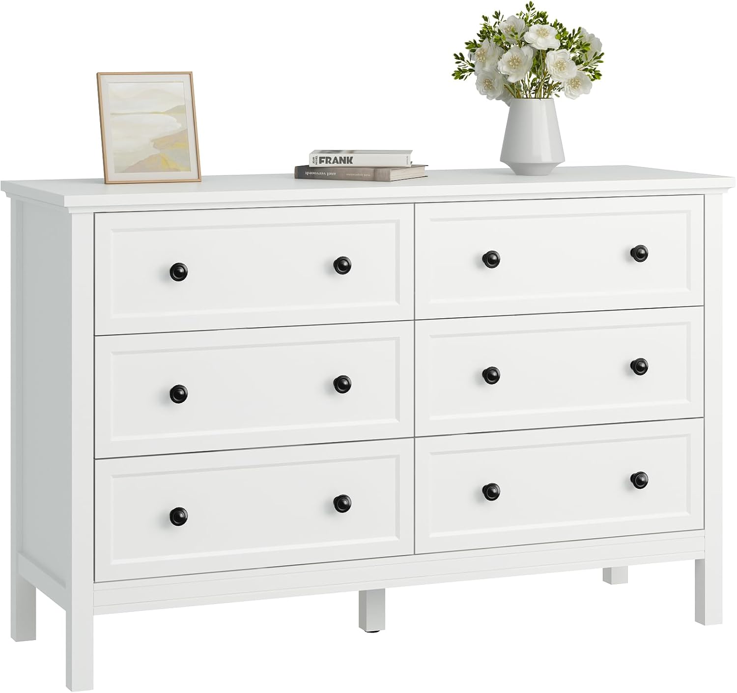 Amazon.com: CARPETNAL White Dresser for Bedroom, 6 Drawer Dresser with Wide  Drawer and Metal Handles, Wood Dressers & Chests of Drawers for Hallway,  Entryway. : Home & Kitchen