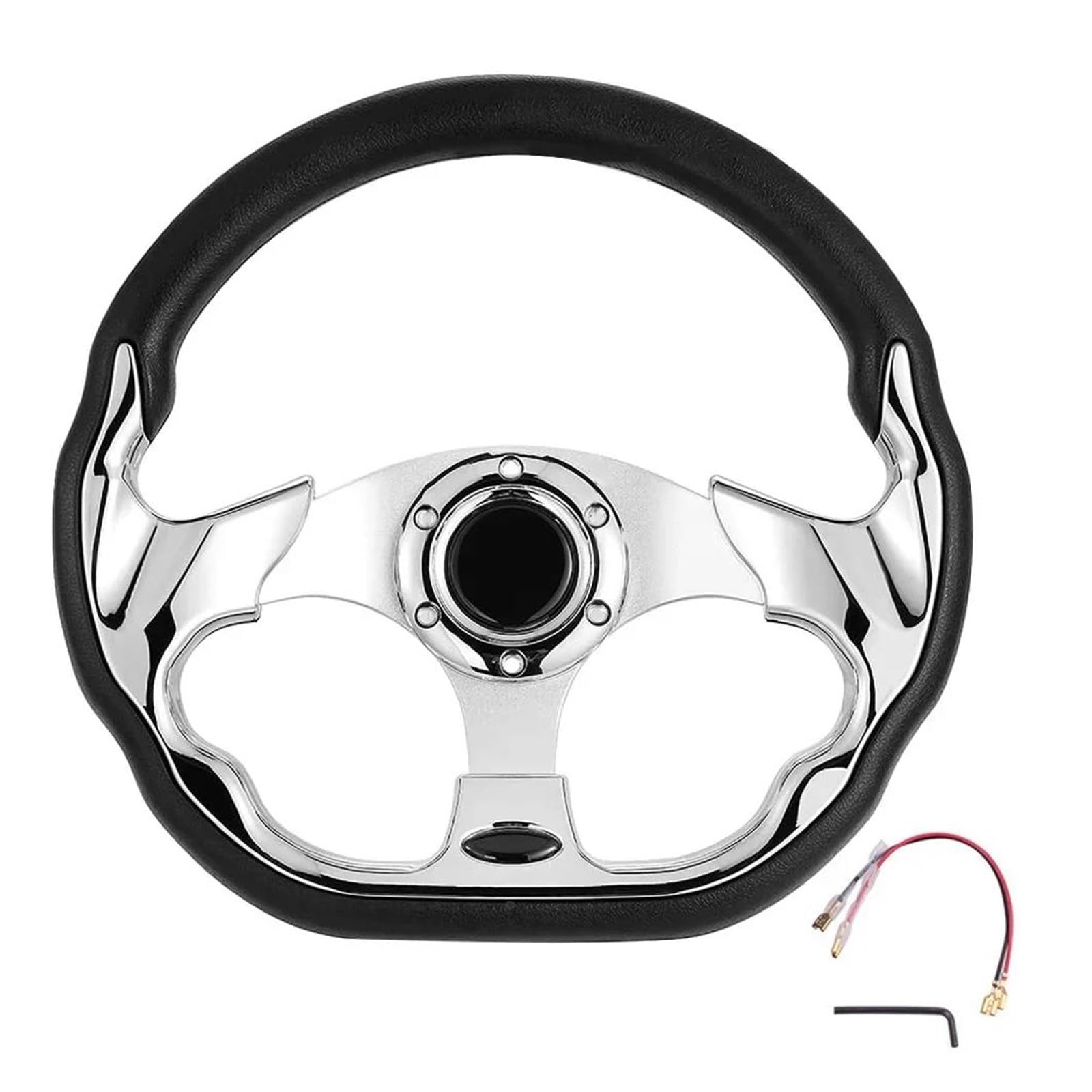 Volant Sport Universel Pour Voiture Course Avec Bouton Klaxon 13 Pouces 320 Mm(Chrome)