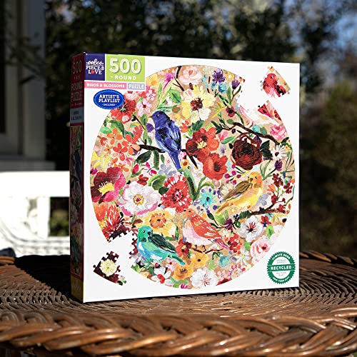 eeBoo - PZFBBL 500-Piece Round Garden Puzzle - Birds & Flowers, White, 53 Pulgadas de diámetro - Image 4