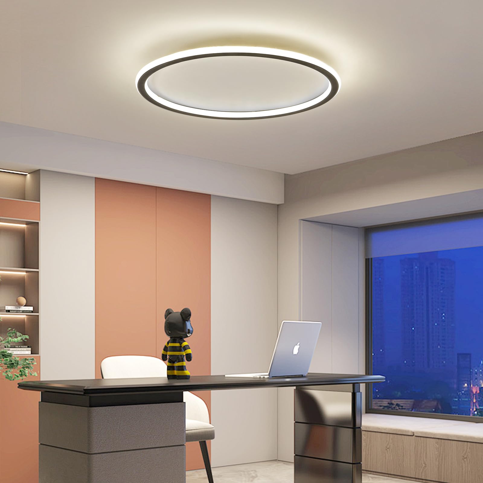 Mikeru LED Deckenleuchte 40 cm Rund ⌀ - Moderne dimmbare Deckenlampe mit Fernbedienung (3000K-6000K) - Schwarz Acryl für Wohnzimmer, Schlafzimmer, Küche, Esszimmer - Energieeffiziente LED Beleuchtung