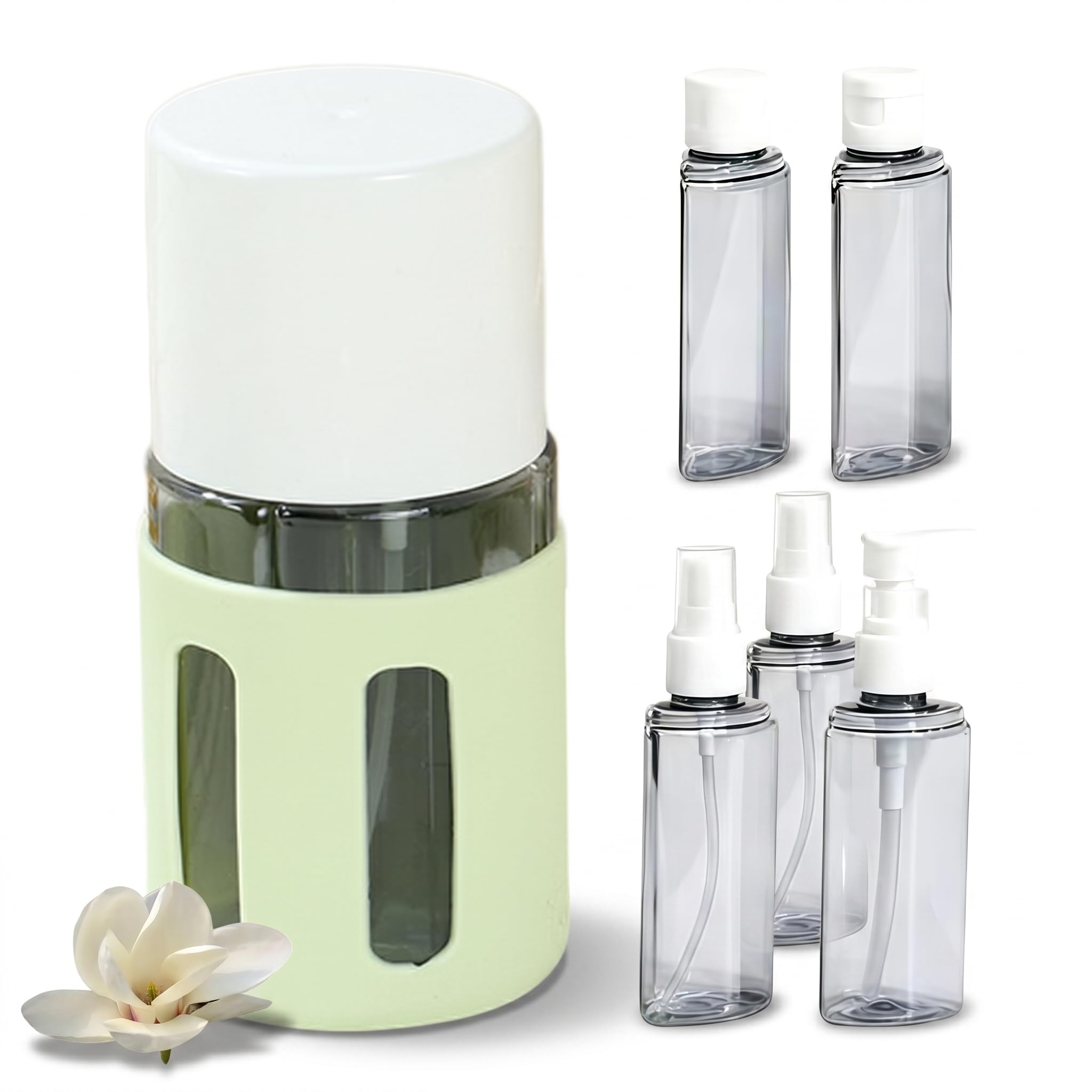 mondpfote 4 in 1 Travel Dispenser Bottle-Refillable Leakproof Rotatable Travel Dispenser Bottle,Four in One Travel Bottles for Toiletries,Portable Travel Toiletry Container for Airport (E,Round)