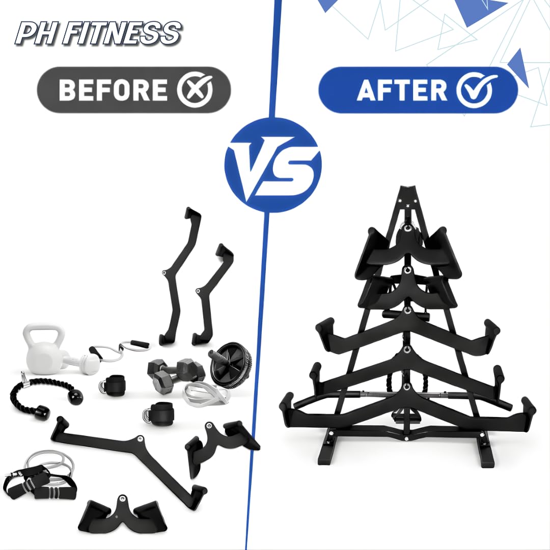 PH Fitness Set di accessori per cavi multipresa – 5 e 7 pezzi raccordi per cavi con allungamento A-Frame opzionale – Pulldown per l'allenamento della schiena