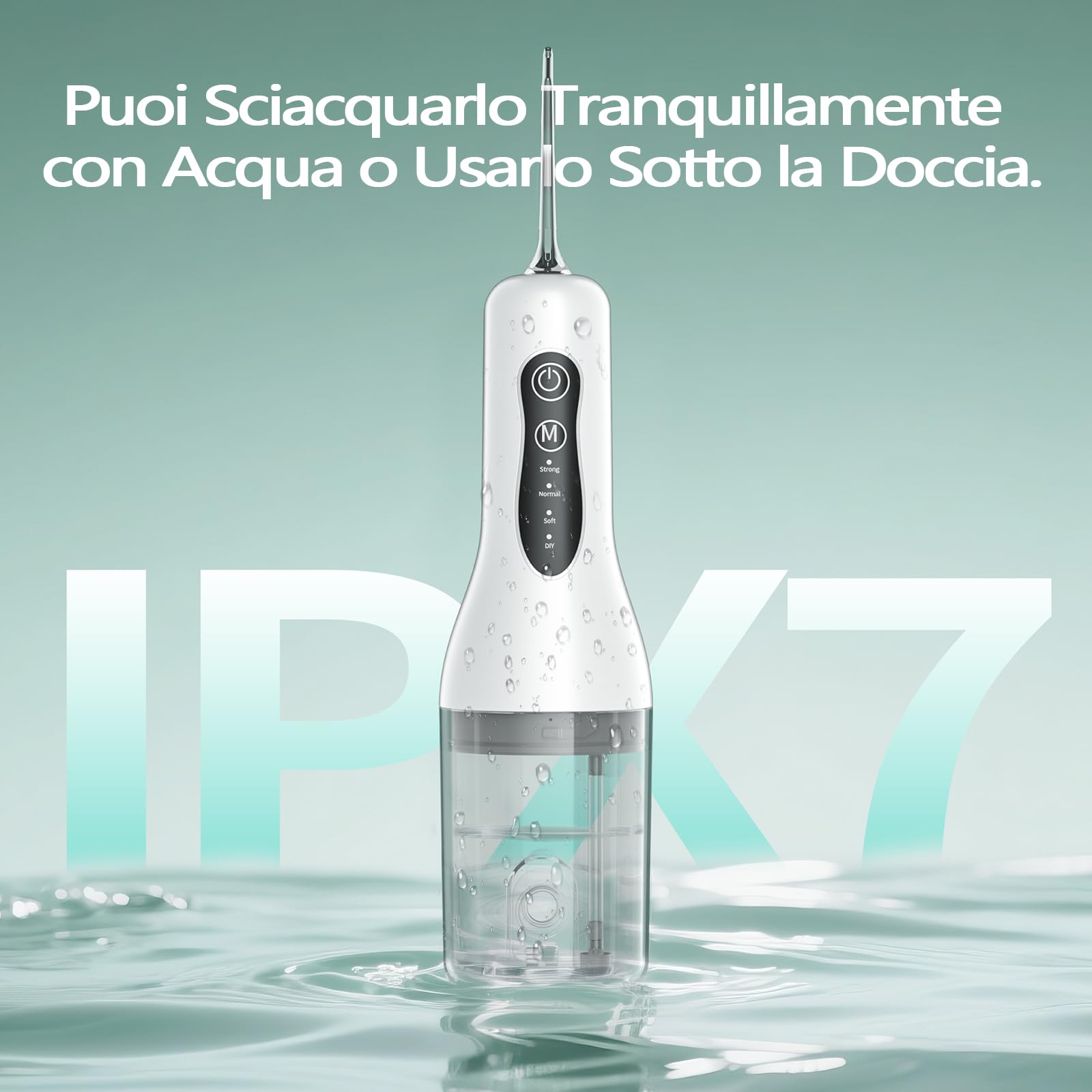 Idropulsore Dentale Portatil, Irrigatore Dentale 4 Modalità e 5 Ugelli Ricambio, Irrigatore Orale per Pulizia Giornaliera e Pulizia Profonda, Water Flosser Adatto per Viaggi e Uso Domestico. Bianco