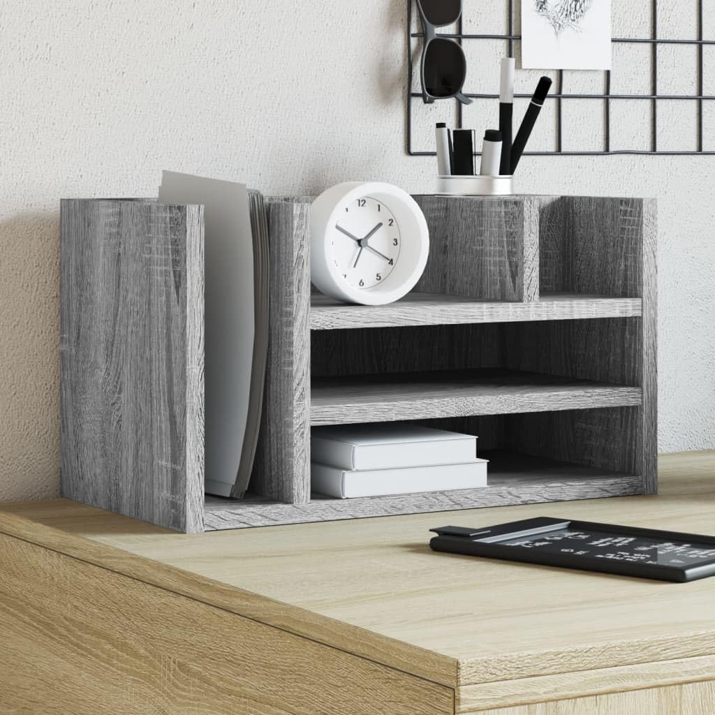 Schreibtisch-Organizer Grau Sonoma 44,5x24x25 cm Holzwerkstoff mit 6 Fächern für Büroorganisation, Dokumentenablage, Platzsparendes Ordnungssystem für Zuhause und Büro