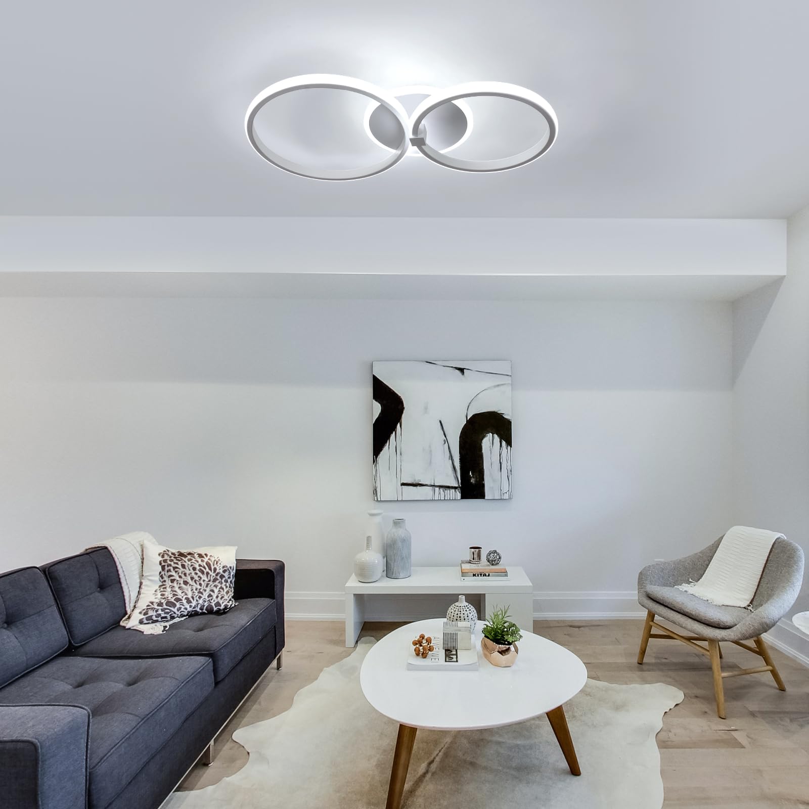 DELIPOP Nowoczesna lampa sufitowa LED, 42 W, 4700 lm, okrągła lampa sufitowa, biała, nowoczesna akrylowa lampa sufitowa, do sypialni, salonu, kuchni, przedpokoju, zimna biel 6500 K, średnica 52 cm