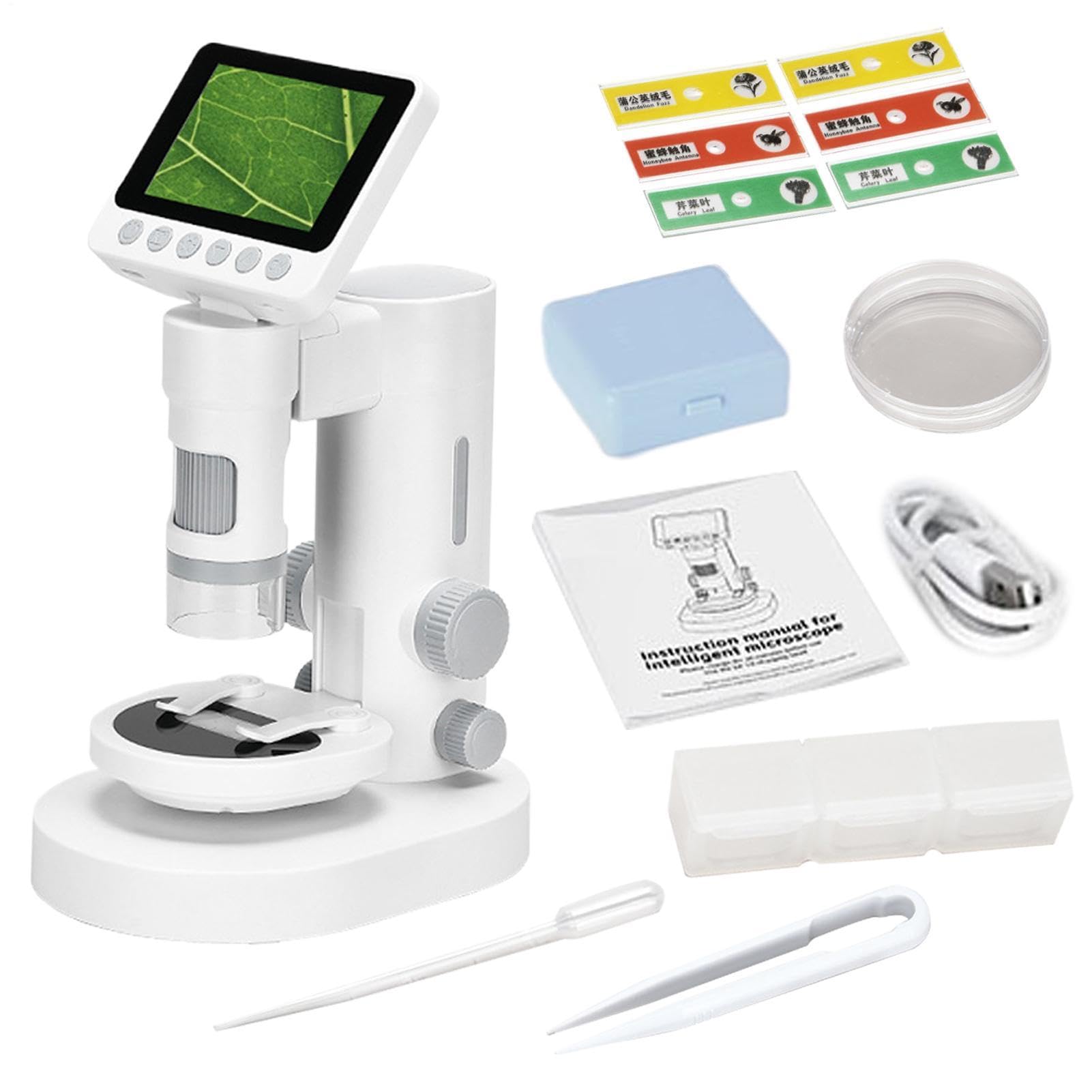 Kit Microscopio Per Bambini 100X-1000X Giocattolo Educativo | Microscopio Digitale Portatile per Bambini Giovani Studenti Appassionati di Scienza Istruzione Domestica Aula Viaggio