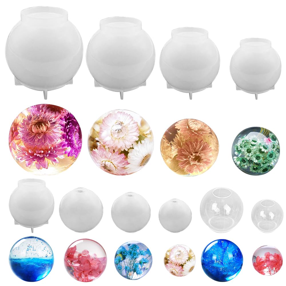 SENHAI 10 Pcs Sphere Resin Moulds, 3D Ball Shape Silicone Moulds Various Round Size Epoxy Moulds for DIY Crafts, Jewelry Making, Home Decoration
