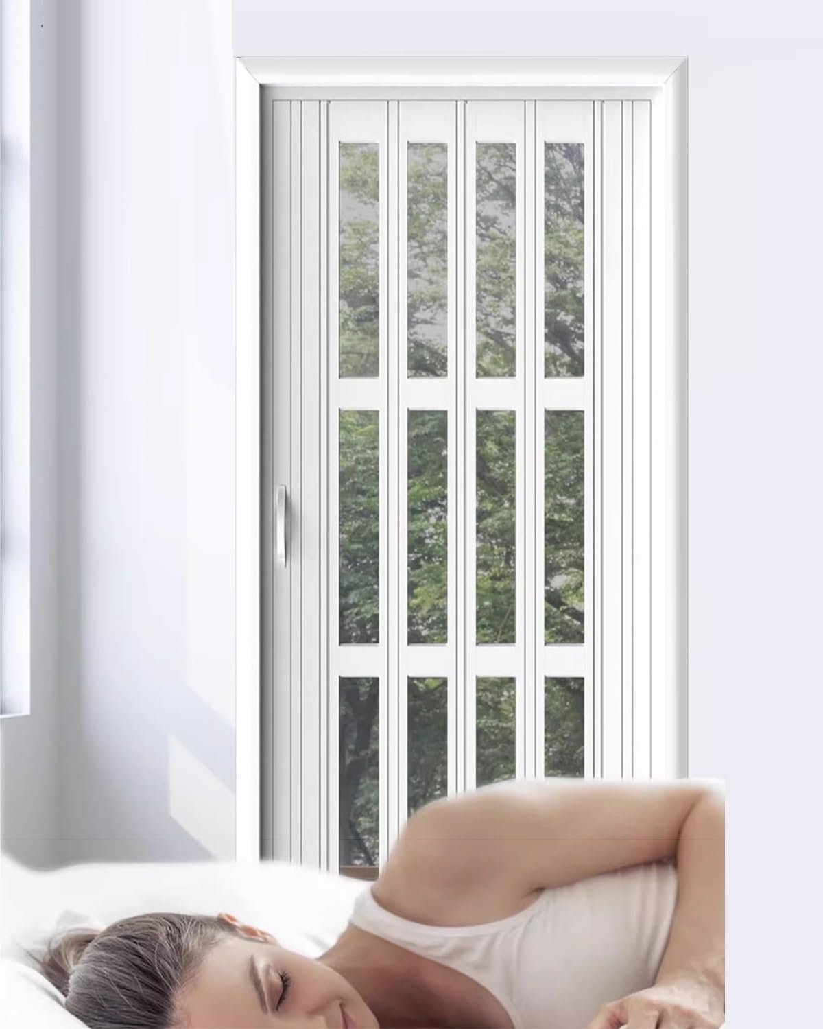 Concertina Door White Soundproof Bedroom Accordion Folding Doors Internal, Pleated Doorway Concertina Door for Cupboard/Barn Privacy, PVC Sliding Panel Gate(80x80in (203x203cm))