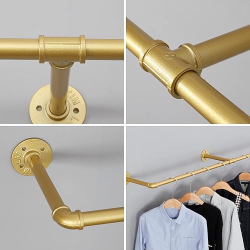 Miniatura 5 de Perchero industrial para ropa de tubería montado en la pared, estante de ropa vintage al por menor, perchero de ropa comercial de metal para colgar