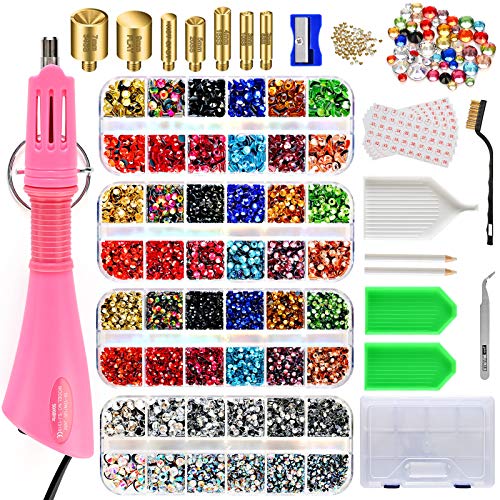 Hotfix Applicator, Hot Fix Rhinestone Applicator Wand Setter Tool Kit, Crystal AB, Clear&Colorful Stones with 7 Different Sizes Tips, Bedazzle Kit, Carry Box,Tool Kit