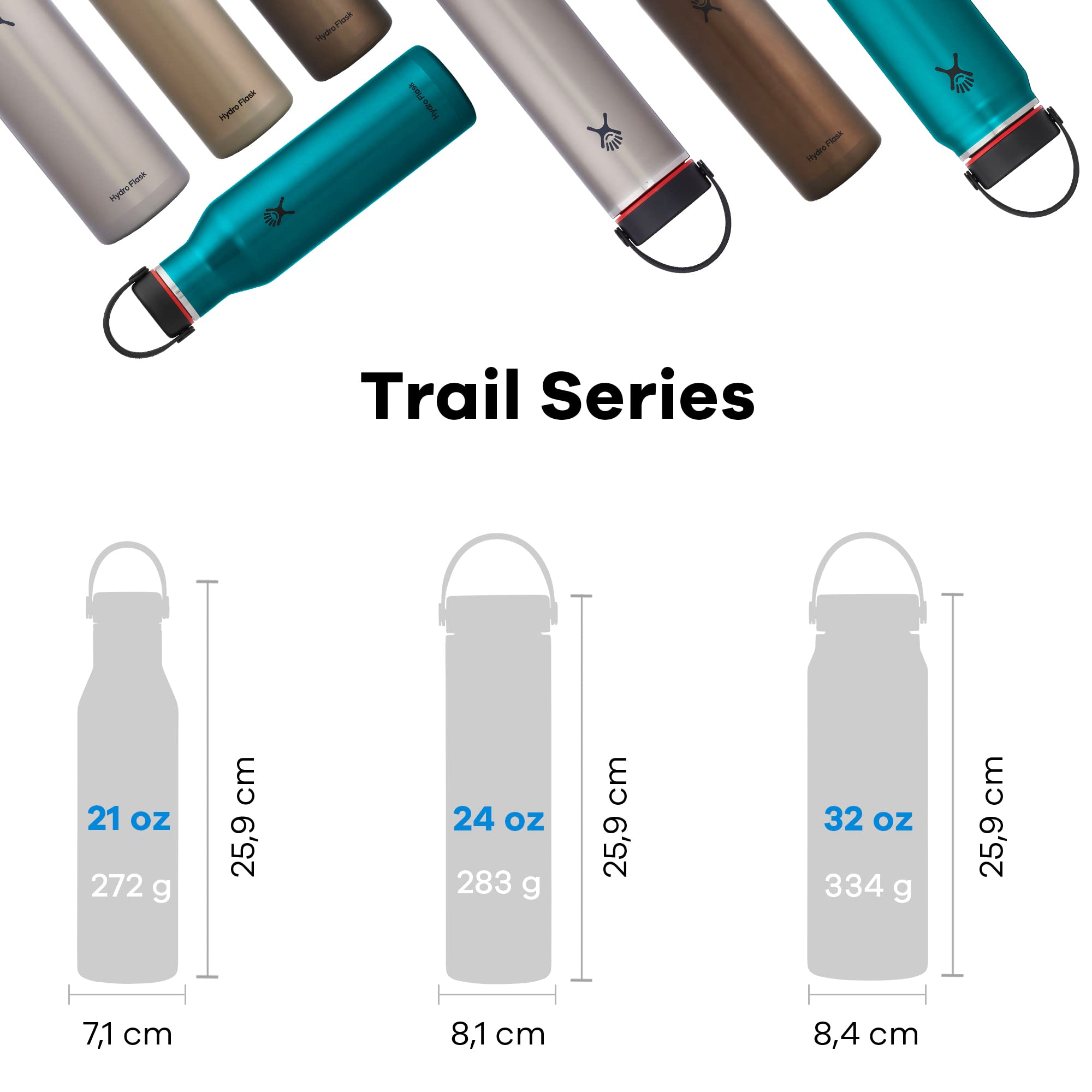 Hydro Flask - Trail series - Botella Isotérmica Ligera 621 ml (21 oz) - Botella Reutilizable de Acero Inoxidable y Aislamiento al Vacío con Tapón Flex Hermético - Wide Mouth - Obsidian