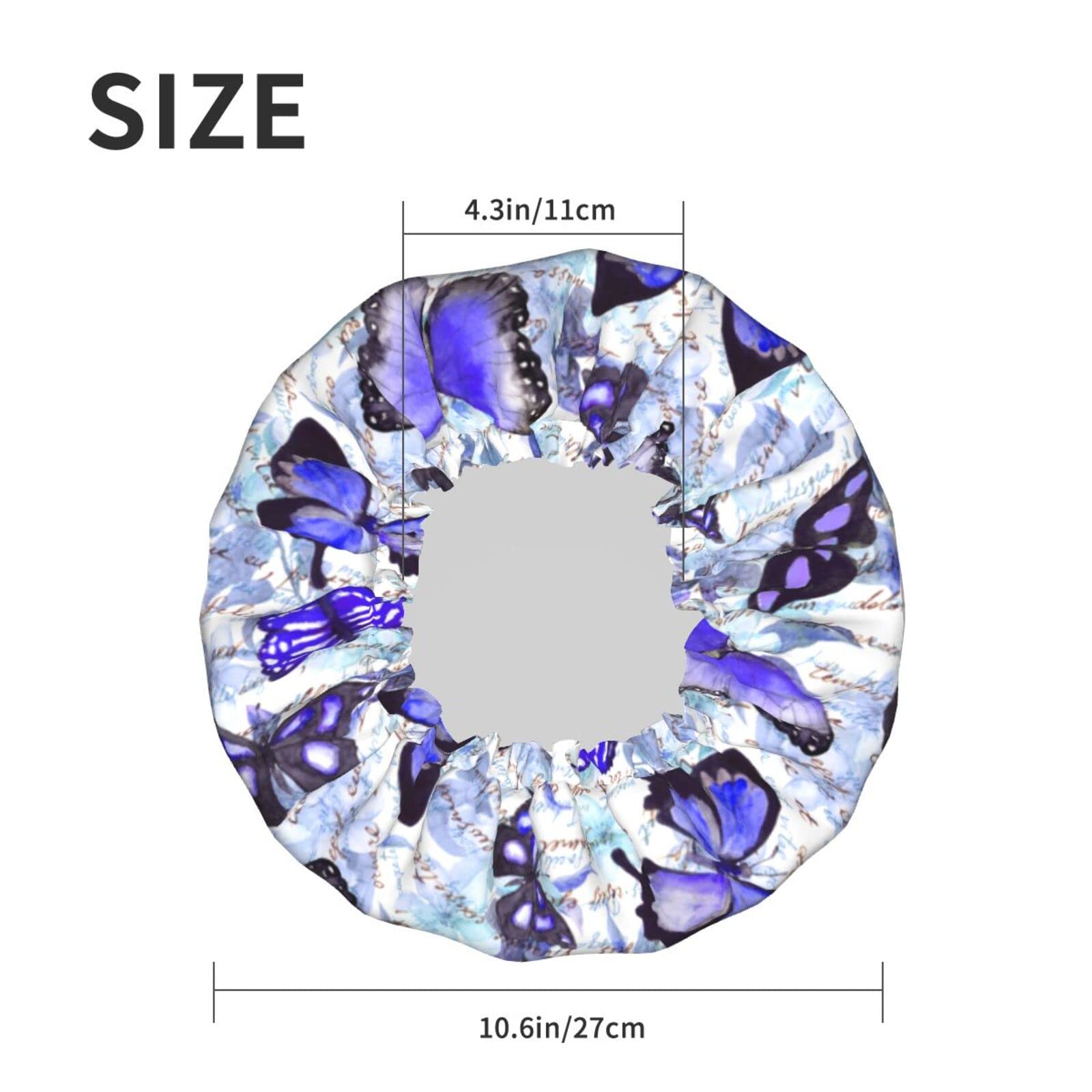 Purple butterfly Shower Cap for Women,Double Waterproof Layers Bathing Shower Hat Large Designed for all Hair