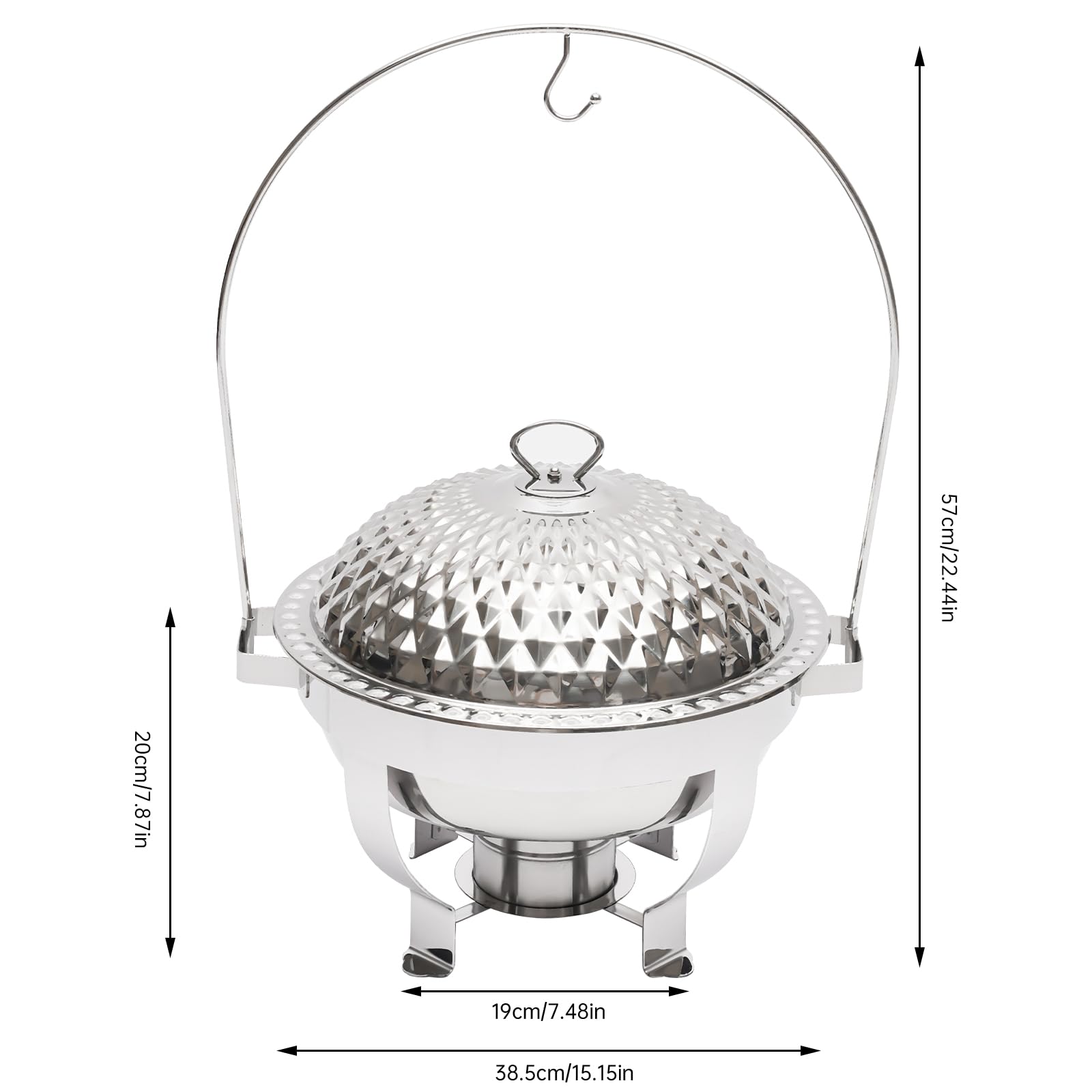 Scaldavivande rotondo in acciaio inox con coperchio appeso, scalda buffet autoportante per sala da pranzo e catering