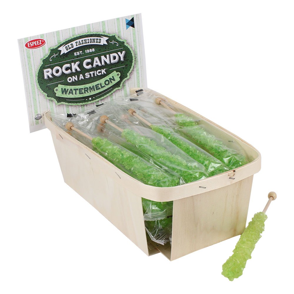 Espeez Extra Large Rock Candy Sticks: 18 Light Green Rock Candy Sticks - Watermelon - Individually Wrapped for Party Favors, Candy Buffet, Showers, Receptions, Old Fashioned Bulk Candy on a Stick