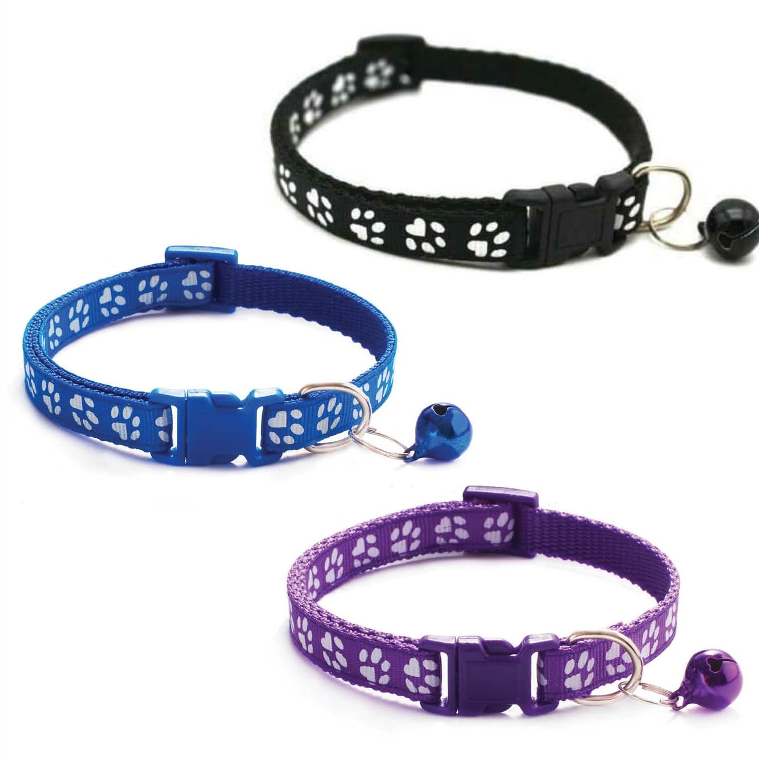 Litvibes Cat Collars Set Of 3 With Bell,Kitten & Small Dogs Soft Adjustable Collar Safe,Solid & Protection Breakaway For Cats & Puppies,Cute Kitty With Paw Print-(Dark Blue,Black,Purple) (B0D1CFRWZ9) Amazon Price History, Amazon Price Tracker