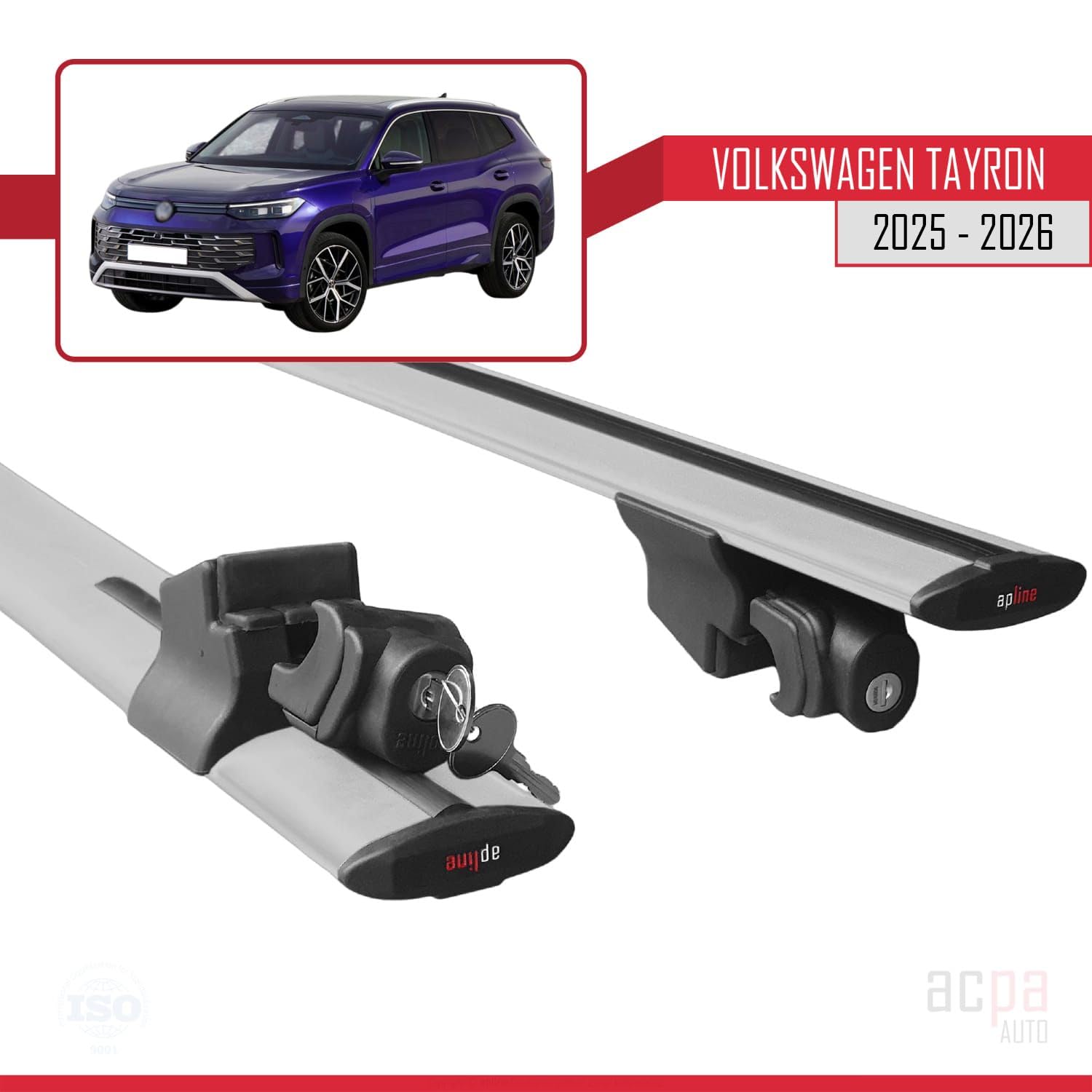 Kompatibel mit Volkswagen Tayron 2025-2026 Hook Model Relingträger Dachträger Auto Gepäckträger Grau Aluminium 2 Stangen