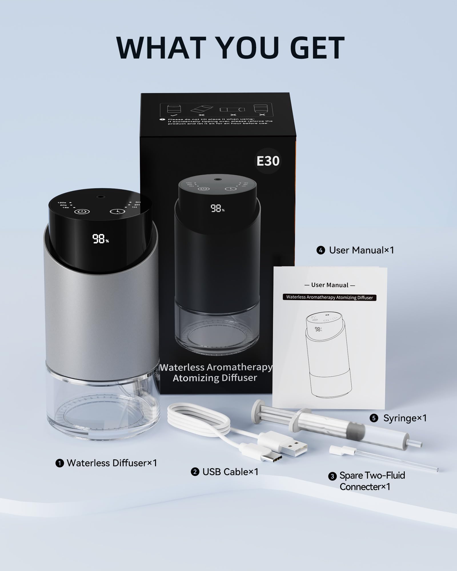 Wasserloser Diffuser für Ätherische Öle, Aroma Diffuser für Zimmer, Auto, Büro, Schreibtisch, Mini Aroma Diffuser Akku, 4 Timer & 3 Nebel Ebenen, 100ml Kapazität
