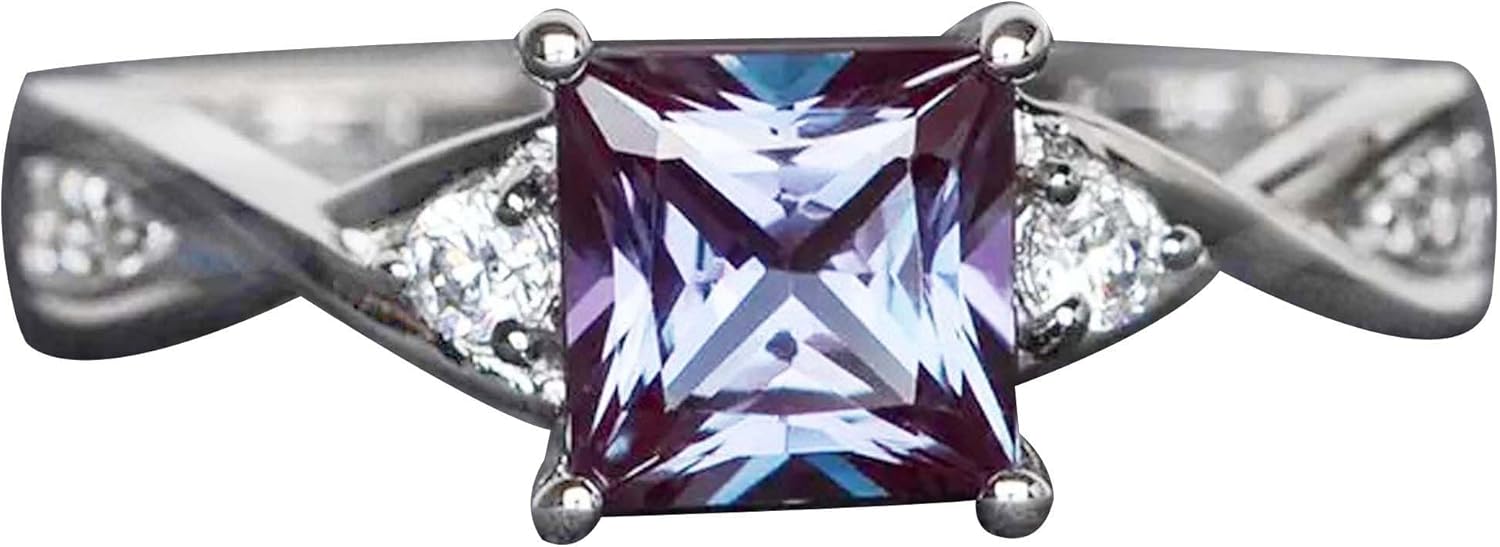 Square Cut Alexandrite Ring Multicolor Gemstone Ring Prefect Friendship Love Gift For Solid 925 Sterling Silver Ring For Women Solitaire Designer Halo Ring