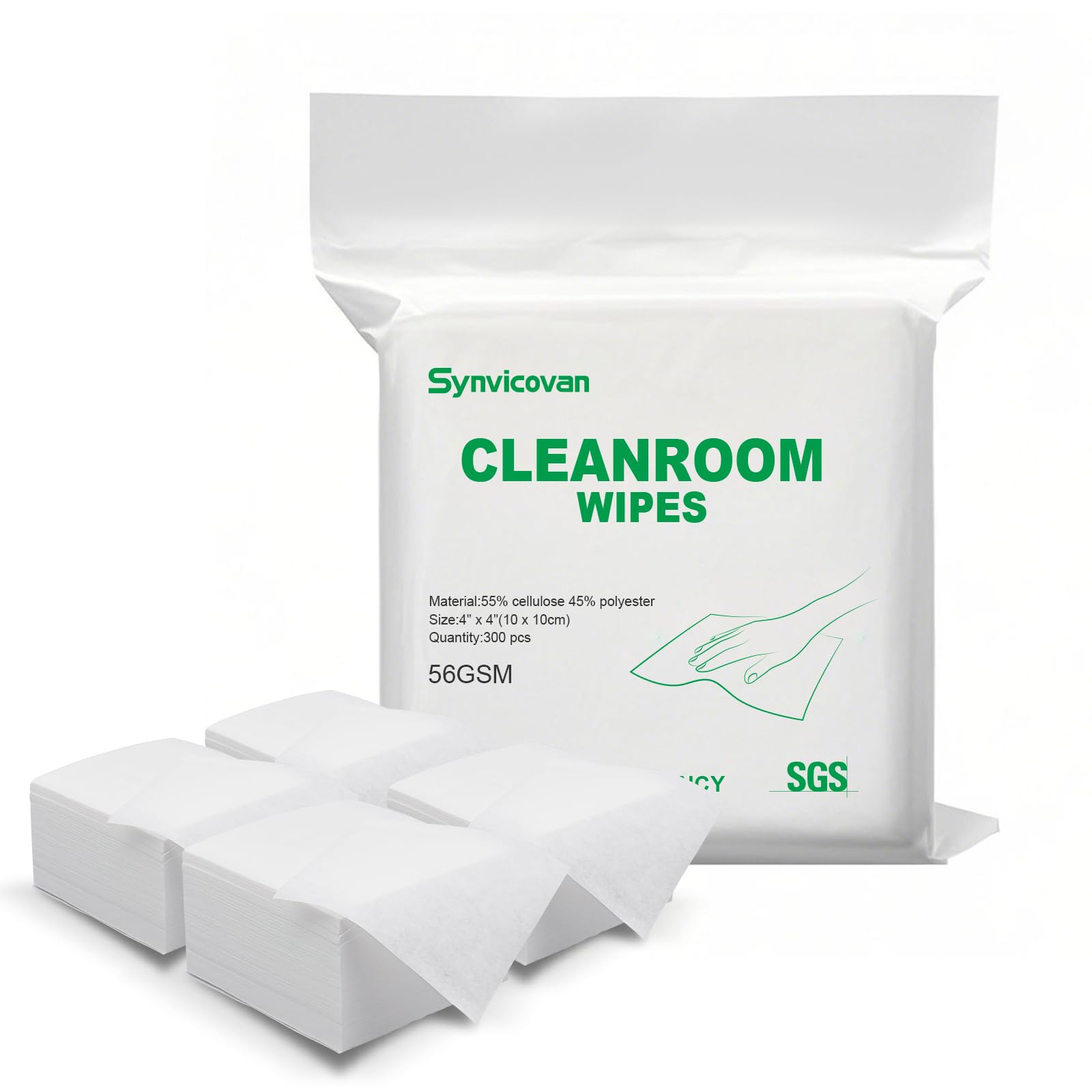 Synvicovan Cleanroom Wipes 4"x4" (1200 Pcs, Cellulose/Polyester Blend, Grade B, 56GSM) Lint Free Wipes for Laboratory, Electronics, Pharmaceutical,Printing,Automotives and Semiconductor Industries