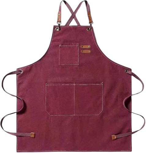 AFUNGO Delantal de cocina de chef delantal de lona ajustable con bolsillos para hombres y mujeres servidores baristas pintores o manualidades