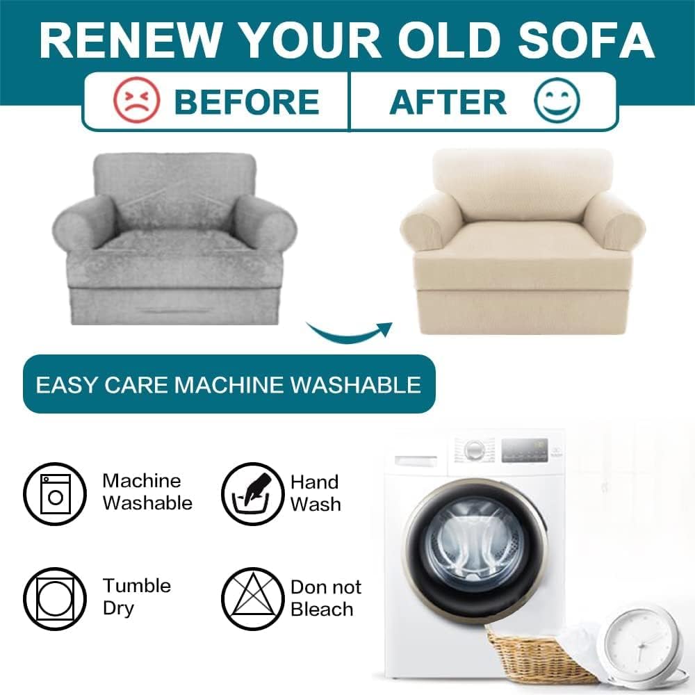 Andreannie Beige Jacquard Chair Slipcovers Armchair Sofa Covers Chair Couch Covers for Armchair Bundle Ottoman Slipcover(Beige)