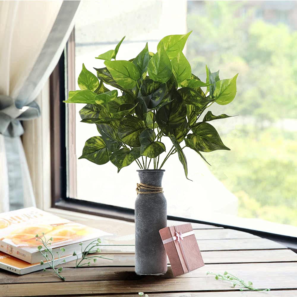 CATTREE Künstliche Sträucher, Kunststoffpflanzen, Scindapsus-Gras, künstliche grüne Sträucher, grüne Blätter, Hochzeit, Innen- und Außenbereich, Zuhause, Garten, Veranda, Büro, Dekoration, 8 Stück