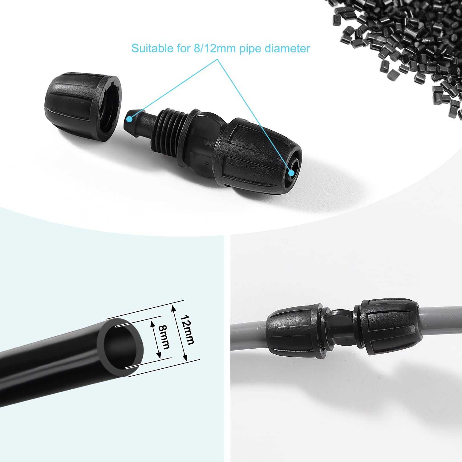 VooGenzek 10 PCS 8/12 mm Drip Irrigation Fittings, Lock Barbed Straight Connectors, Drip Tubing Barbed Connectors - Image 3