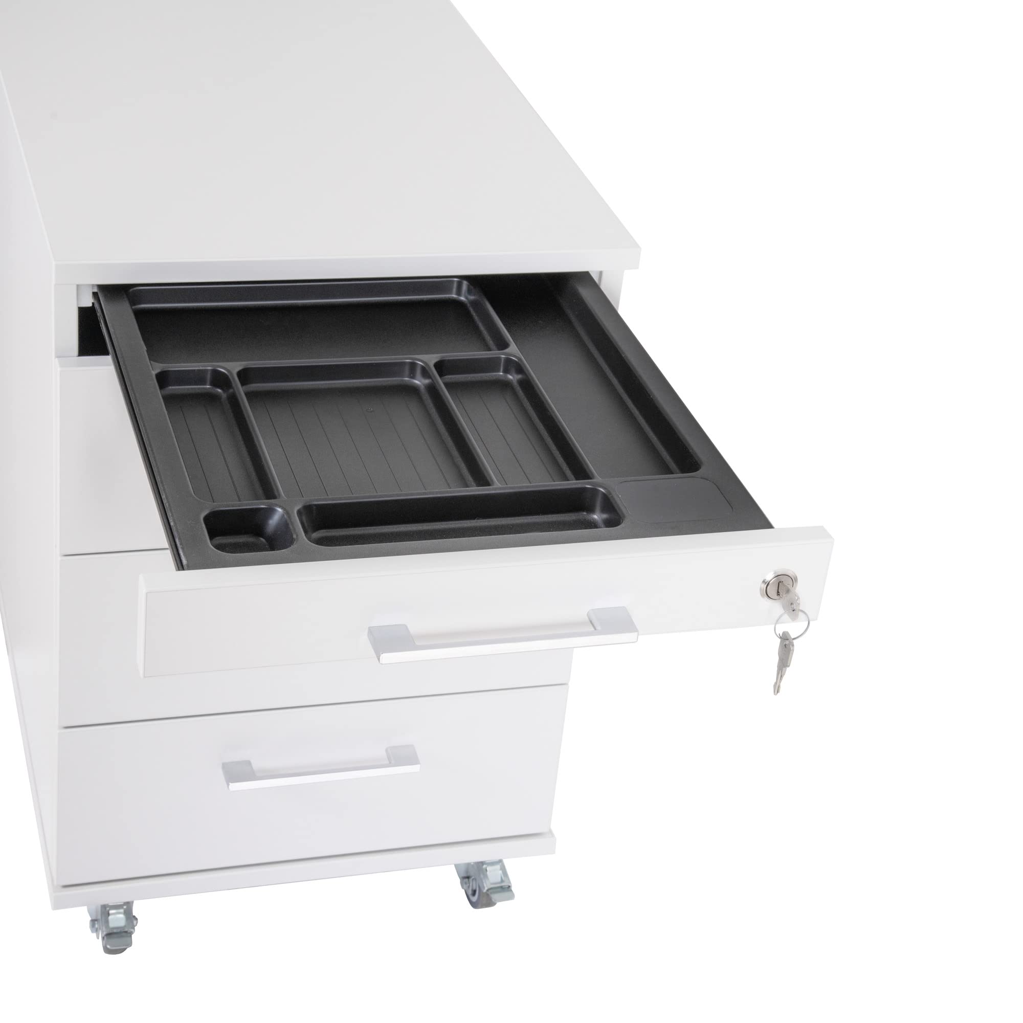 Büro Rollcontainer 80cm 3 Schubladen, 1 Materialauszug, abschließbar 65x43x80cm Weiß