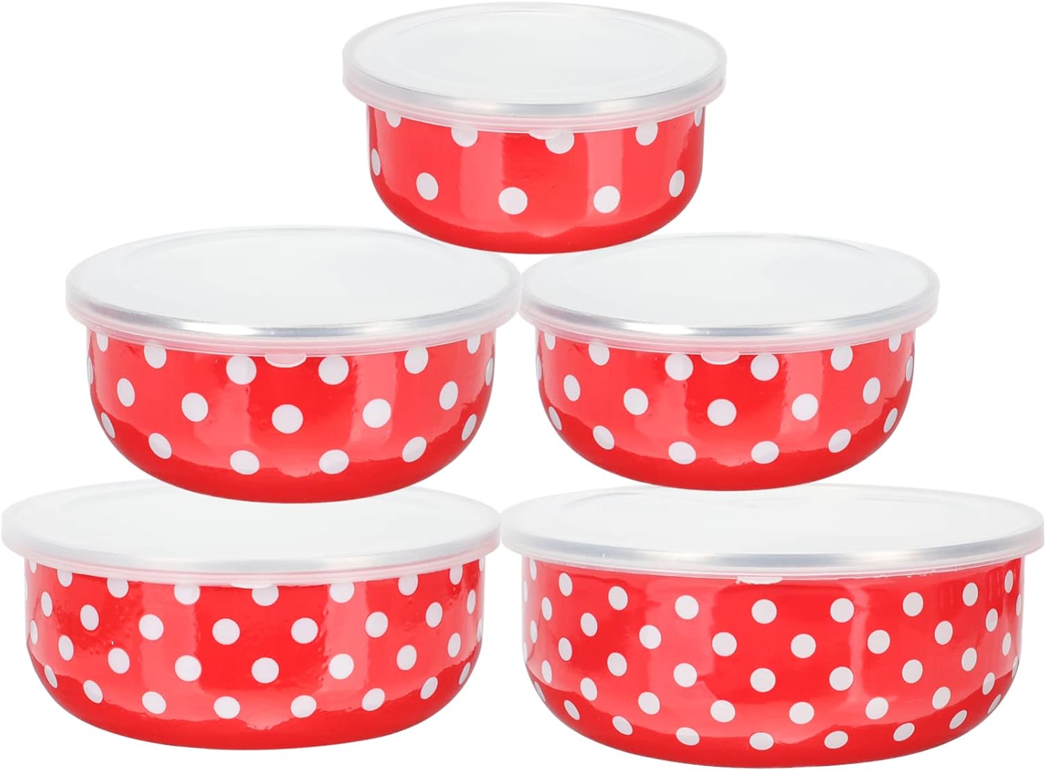 5-Piece Enamel Bowl Set with Lid Stackable Food Container for Salads Fruits and Soups for Household and Meal Prep Refrigerator Safe