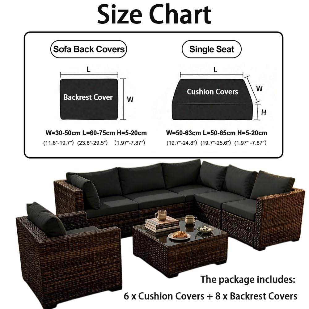 Hiseng 14 Stück Sitzkissenbezug Outdoor Rückenlehnenbezüge - Einfarbig Stretch Sofa Überzug Outdoor, Elastisch Kissen/Sitzkissen Bezug/Sofabezug für Terrassenmöbel Balkon (Hellgrau,14)