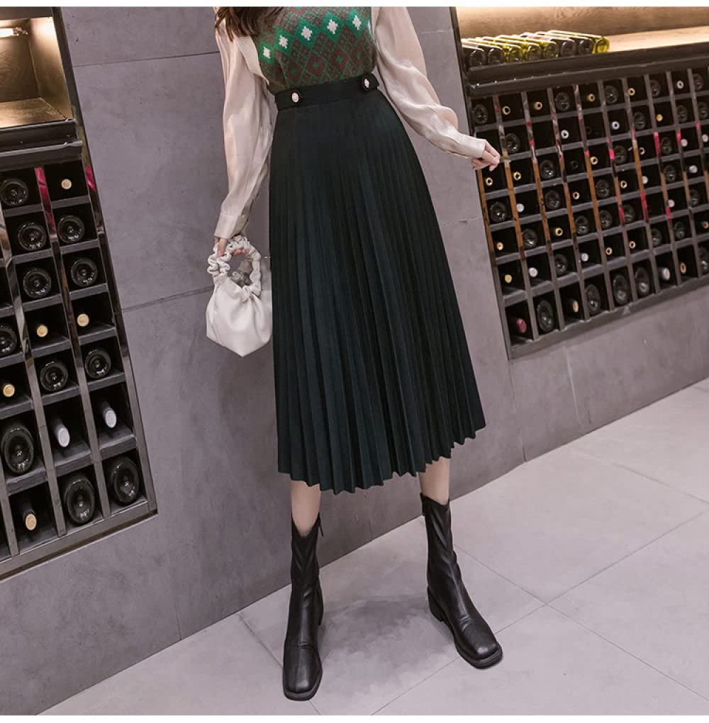 Faldas para Mujer Longitud Mediana, Verde Oscuro Faldas Plisadas para Mujer Falda Midi De Talle Alto Cierre De Cremallera En La Espalda Falda Fruncida Elegante (As Shown S)