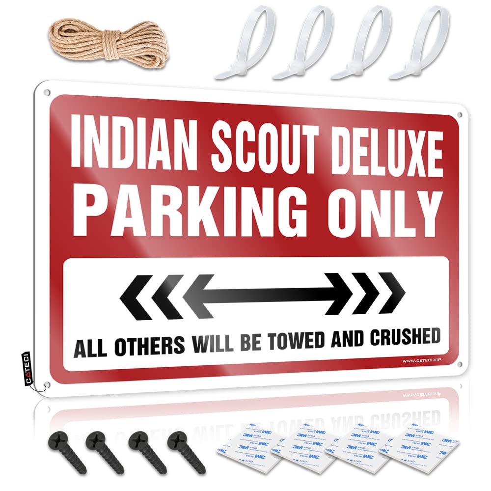 KRAZMURONGD Funny Metal Signs Decor Indian Scout Deluxe Parking Only Tin Sign Vintage Bar Decor Sports Bar Decor(20X30CM)