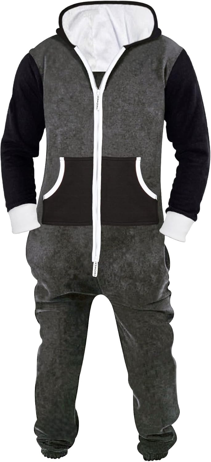 Skylinewears Mens Jumpsuit Non Footed Pajama Unisex One Piece Playsuit Adult Onesie With Hood