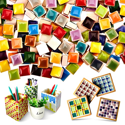 400G Colorful Ceramic Mosaic Tiles For Crafts, Square Ceramic Mosaic Tiles Stained Glass Chips Vases Picture Frames Flowerpots Tiny Mosaic Pieces For Diy Home Decoration Art(Cute Colors) #TOP27