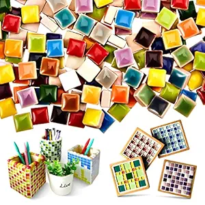 400g Colorful Ceramic Mosaic Tiles for Crafts, Square Ceramic Mosaic Tiles Stained Glass Chips Vases Picture Frames Flowerpots Tiny Mosaic Pieces for DIY Home Decoration Art(Cute Colors)