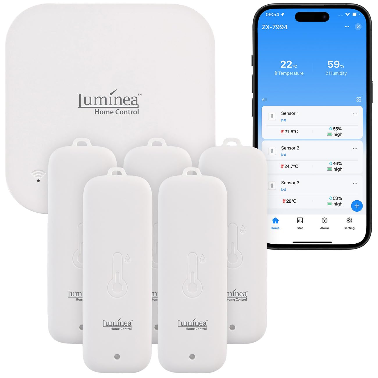 Luminea Home Control innen-Außensensor: 5er-Set Temperatur- & Feuchtigkeitssensoren, WLAN-Gateway, App, IP65 (Luftfeuchtigkeitsmessgeräte, Funkthermometer)